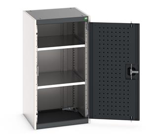 Bott cupboard with Perfo Panel Lined Doors - Overall dimensions of 525mm wide x 525mm deep x 1000mm high Internal cupboard dimensions of 468mm wide x 445mm deep x 900mm high. Bott Cubio cupboard has lockable steel doors with the option of perfo... Bott Industial Tool Cupboards with Shelves